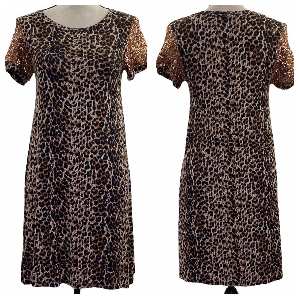 SUN & Moon Cap-Sleeve A-Line Leopard Print Dress S